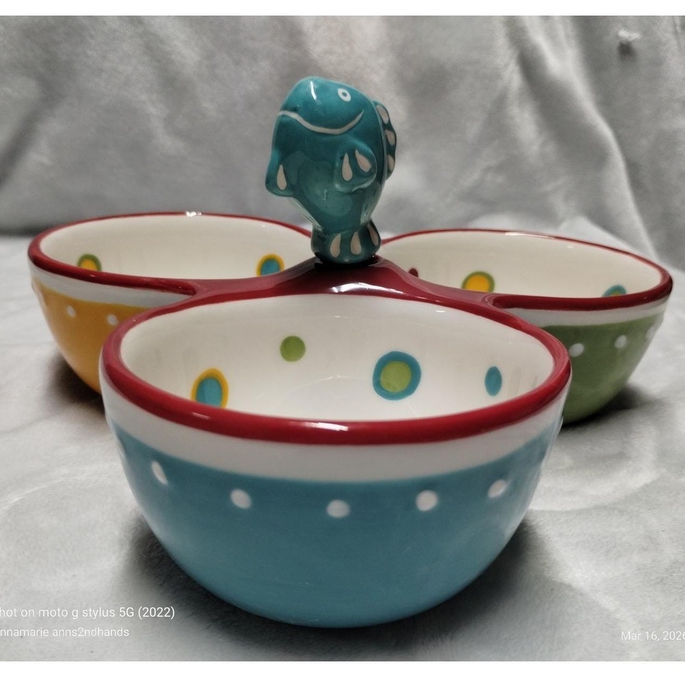 Home & Garden Party Stoneware 3 Section Condiment Server with Fish Spreader - Picture 3 of 12